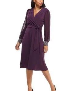 Mother Of The Bride London Times - T4547M V-Neck Long Sleeves A-Line Dress