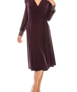 Mother Of The Bride London Times - T4547M V-Neck Long Sleeves A-Line Dress