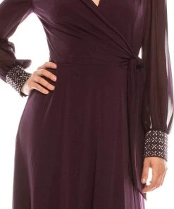 Mother Of The Bride London Times - T4547M V-Neck Long Sleeves A-Line Dress
