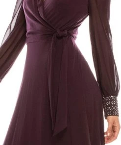 Mother Of The Bride London Times - T4547M V-Neck Long Sleeves A-Line Dress