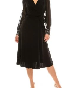 Mother Of The Bride London Times - T4547M V-Neck Long Sleeves A-Line Dress