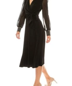Mother Of The Bride London Times - T4547M V-Neck Long Sleeves A-Line Dress