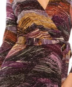 London Times - T4685M Long Sleeves Printed Wrap Dress