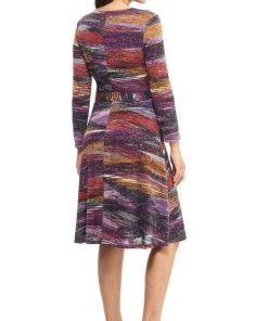 London Times - T4685M Long Sleeves Printed Wrap Dress