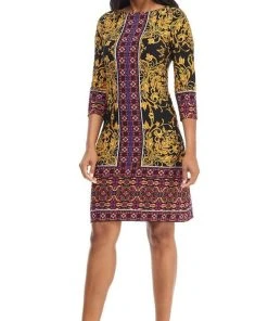 London Times - T4688M Geo Pattern Long Sleeve Short Dress