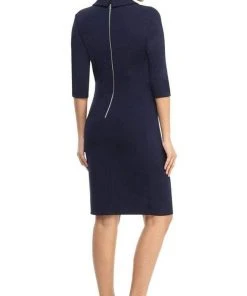 Cocktail Dresses London Times - T4703M Collared Wrap Style Sheath Dress