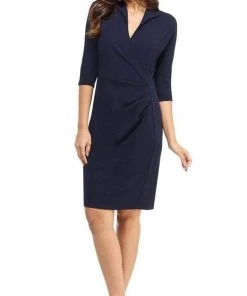 Cocktail Dresses London Times - T4703M Collared Wrap Style Sheath Dress