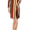 London Times - T4797M Long Sleeve Multi-Color Striped Shift Dress