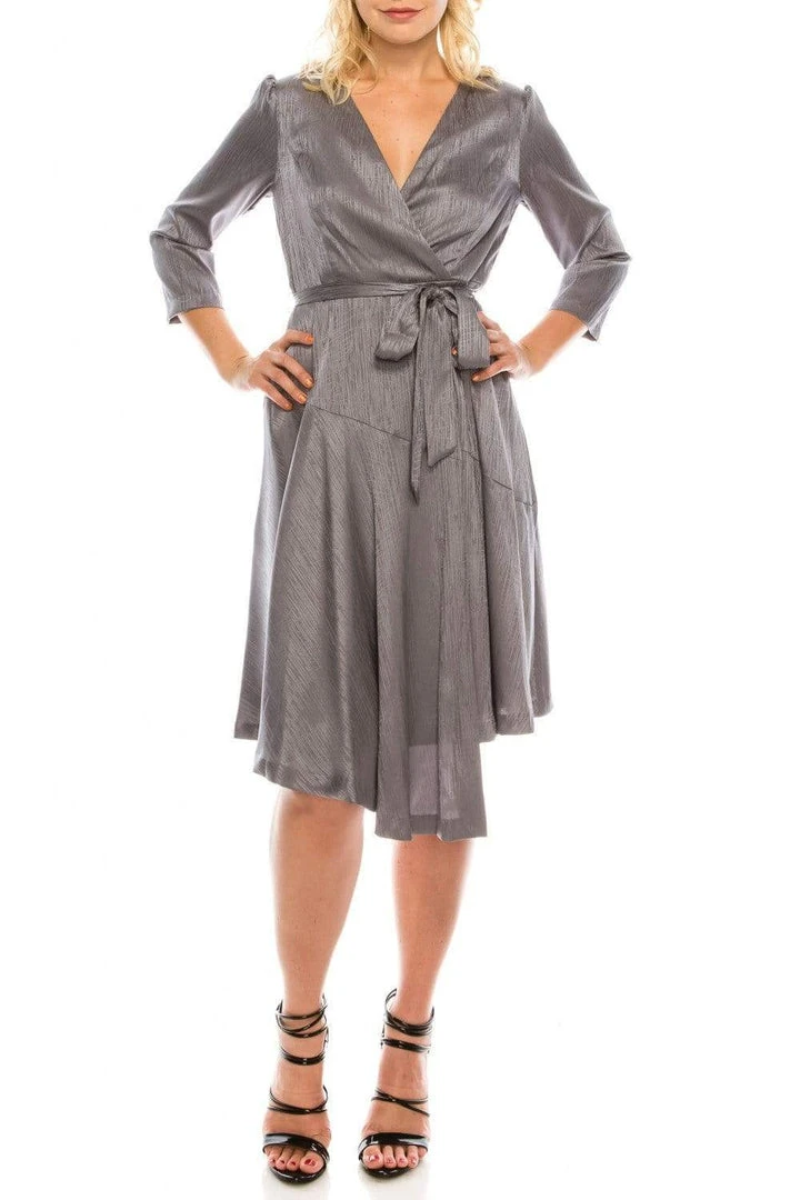 Cocktail Dresses London Times - T4839M Three Quarter Sleeve Twill Faux Wrap Dress 5 Cocktail Dresses London Times - T4839M Three Quarter Sleeve Twill Faux Wrap Dress