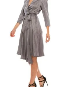 Cocktail Dresses London Times - T4839M Three Quarter Sleeve Twill Faux Wrap Dress 18 Cocktail Dresses London Times - T4839M Three Quarter Sleeve Twill Faux Wrap Dress