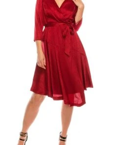 Cocktail Dresses London Times - T4839M Three Quarter Sleeve Twill Faux Wrap Dress 20 Cocktail Dresses London Times - T4839M Three Quarter Sleeve Twill Faux Wrap Dress