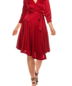 Cocktail Dresses London Times - T4839M Three Quarter Sleeve Twill Faux Wrap Dress 23 Cocktail Dresses London Times - T4839M Three Quarter Sleeve Twill Faux Wrap Dress