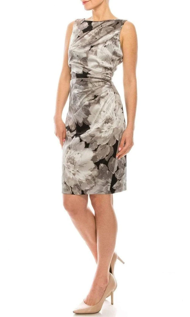 London Times - T4880M Floral Ruche-Ornate Sheath Dress 5 London Times - T4880M Floral Ruche-Ornate Sheath Dress