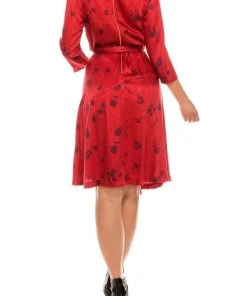 Cocktail Dresses London Times - T4896M Three Quarter Sleeve Twill Faux Wrap Dress