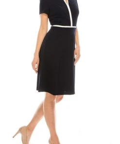 Cocktail Dresses London Times - T4896M Three Quarter Sleeve Twill Faux Wrap Dress