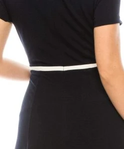 Cocktail Dresses London Times - T4896M Three Quarter Sleeve Twill Faux Wrap Dress