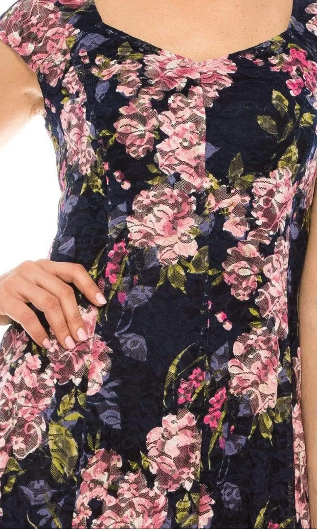 Cocktail Dresses London Times - T4934M Cap Sleeves Floral Print A-Line Dress 7 Cocktail Dresses London Times - T4934M Cap Sleeves Floral Print A-Line Dress