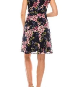 Cocktail Dresses London Times - T4934M Cap Sleeves Floral Print A-Line Dress 9 Cocktail Dresses London Times - T4934M Cap Sleeves Floral Print A-Line Dress