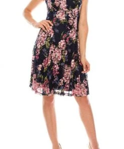 Cocktail Dresses London Times - T4934M Cap Sleeves Floral Print A-Line Dress 10 Cocktail Dresses London Times - T4934M Cap Sleeves Floral Print A-Line Dress