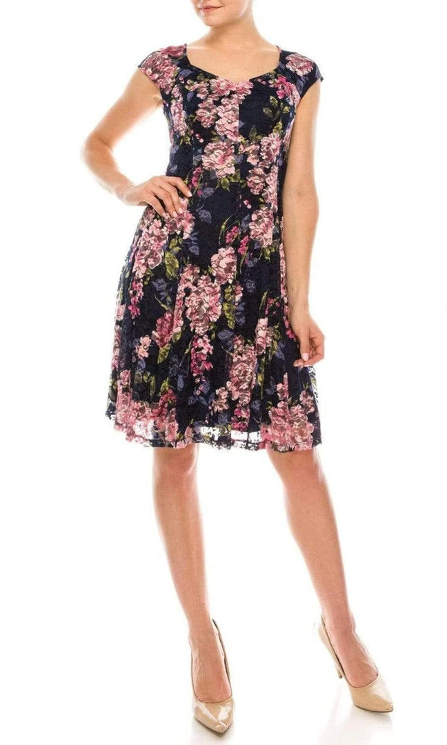 Cocktail Dresses London Times - T4934M Cap Sleeves Floral Print A-Line Dress 5 Cocktail Dresses London Times - T4934M Cap Sleeves Floral Print A-Line Dress