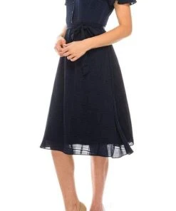 Cocktail Dresses London Times - T4975M Collared Button Up Short Sleeve Shirt Dress