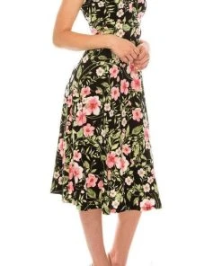 Cocktail Dresses London Times - T5247M Floral Print Jewel Tea Length Dress