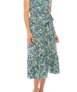London Times - T5325M V Neck Floral A-Line Dress
