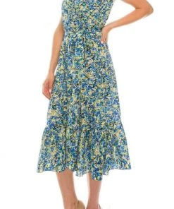 London Times - T5325M V Neck Floral A-Line Dress