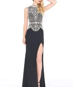 Mac Duggal - 12026R Pearl Ornate High Halter Sheath Gown Formal Gowns