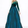 Mac Duggal - 12088D Beaded Velvet Long Sleeve Jewel Neck Ballgown