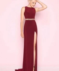 Mac Duggal - 2012L Metallic Accented High Slit Sheath Gown