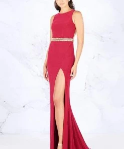 Mac Duggal - 2012L Metallic Accented High Slit Sheath Gown