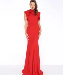 Mac Duggal - 2014R Bejeweled High Neck Ruffled Sheath Gown