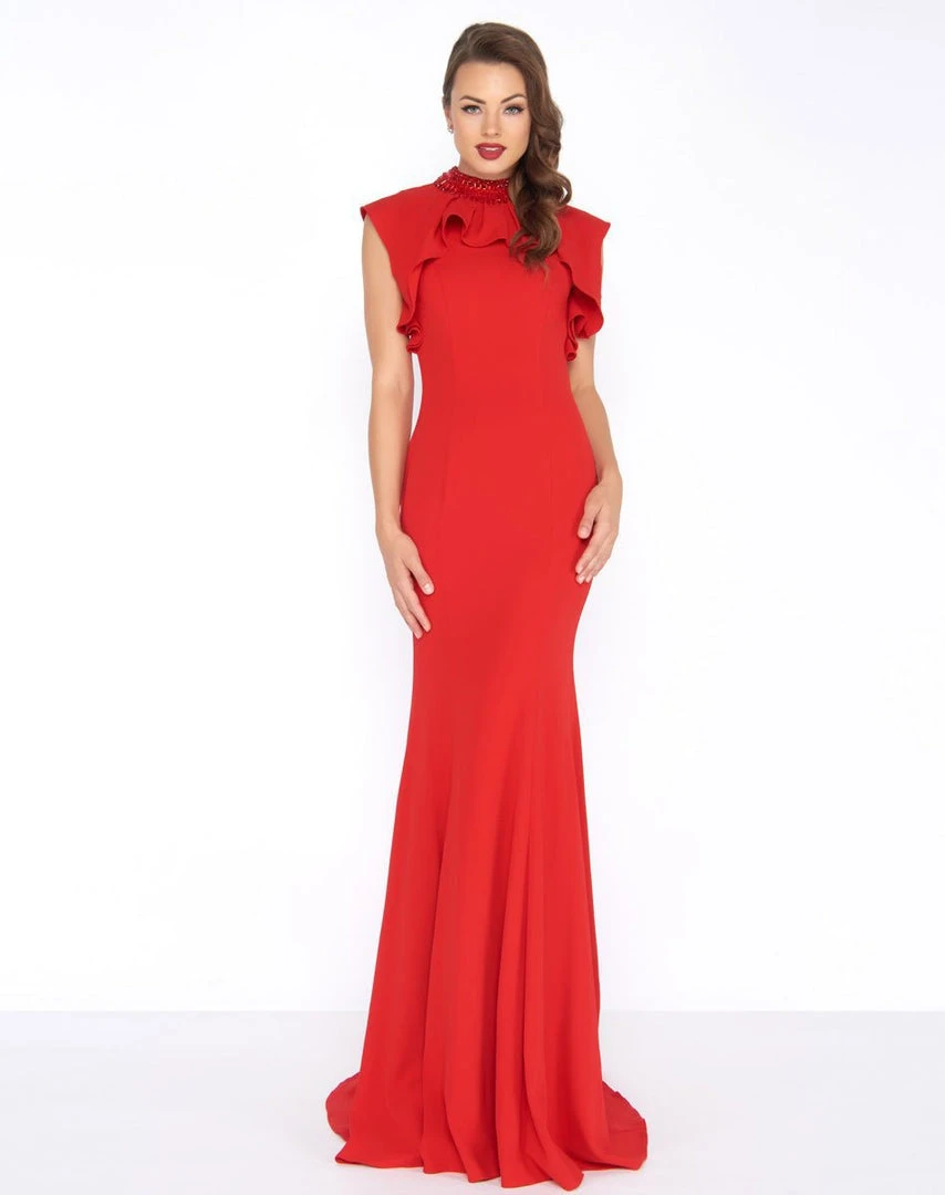 Mac Duggal - 2014R Bejeweled High Neck Ruffled Sheath Gown 3 Mac Duggal - 2014R Bejeweled High Neck Ruffled Sheath Gown