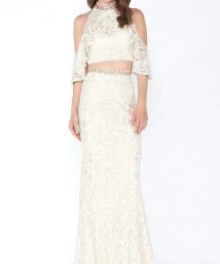 Formal Gowns Mac Duggal - 40775M High Neck Ruffled Lace Two-Piece Gown 9 Formal Gowns Mac Duggal - 40775M High Neck Ruffled Lace Two-Piece Gown