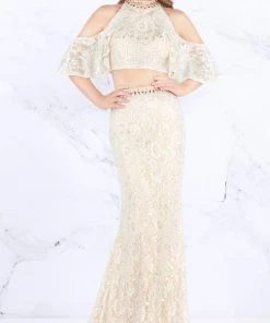 Formal Gowns Mac Duggal - 40775M High Neck Ruffled Lace Two-Piece Gown