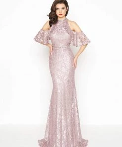 Mac Duggal - 40877R Lace Applique Cold Shoulder Evening Dress