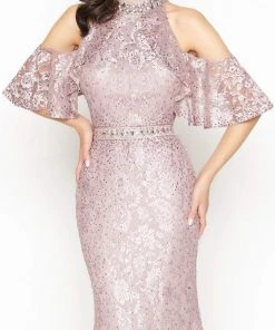 Mac Duggal - 40877R Lace Applique Cold Shoulder Evening Dress