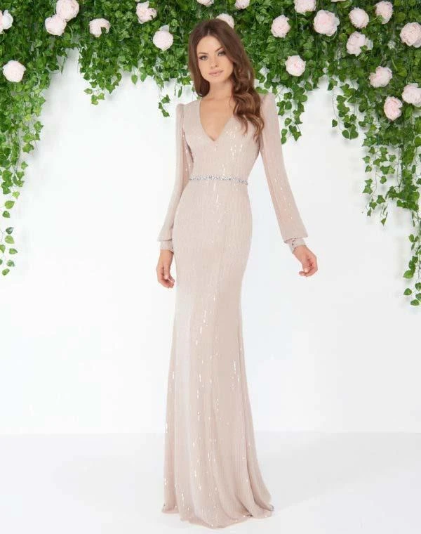 Mac Duggal - 4610D Sequined V-neck Sheath Dress Formal Gowns 3 Mac Duggal - 4610D Sequined V-neck Sheath Dress Formal Gowns