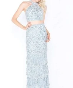 Formal Gowns Mac Duggal - 4617M Two-Piece High Halter Ruffle Tiered Gown