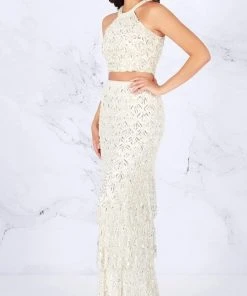 Formal Gowns Mac Duggal - 4617M Two-Piece High Halter Ruffle Tiered Gown