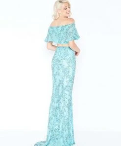 Mac Duggal - 4620M Two Piece Ruffle Beaded Sheath Gown Formal Gowns