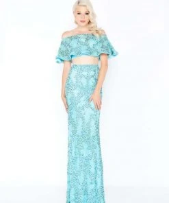 Mac Duggal - 4620M Two Piece Ruffle Beaded Sheath Gown Formal Gowns