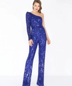 Plus Size Dresses Mac Duggal - 4636R Sequined Asymmetrical Long Sleeve Jumpsuit 6 Plus Size Dresses Mac Duggal - 4636R Sequined Asymmetrical Long Sleeve Jumpsuit