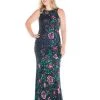 Mac Duggal - 4679F Floral Sequined Bateau Sheath Dress Formal Gowns