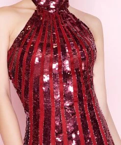 Cocktail Dresses Mac Duggal - 4758N Sequined Embellished Halter Style Cocktail Dress