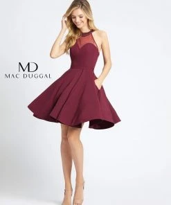 Mac Duggal - 48551N Beaded Halter Illusion Cocktail Dress Cocktail Dresses