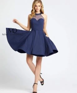 Mac Duggal - 48551N Beaded Halter Illusion Cocktail Dress Cocktail Dresses