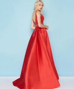 Formal Gowns Mac Duggal - 48630H Sleeveless Beaded V-Neck High Slit Ballgown