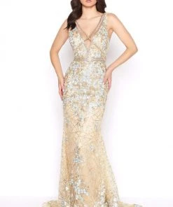Mac Duggal - 50416D Sheer Floral Embroidered Sleeveless Gown